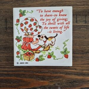 🪻3/$25 Vintage Strawberry Shortcake Coaster Trivet Tile Girl Dog Jasco 1981
